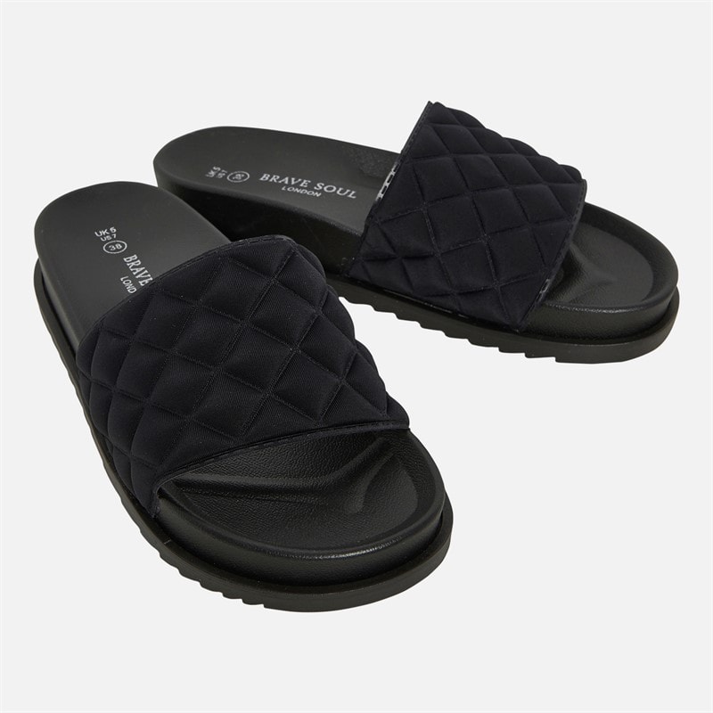 Womens Mae Quilted Sliders Black - Image 2