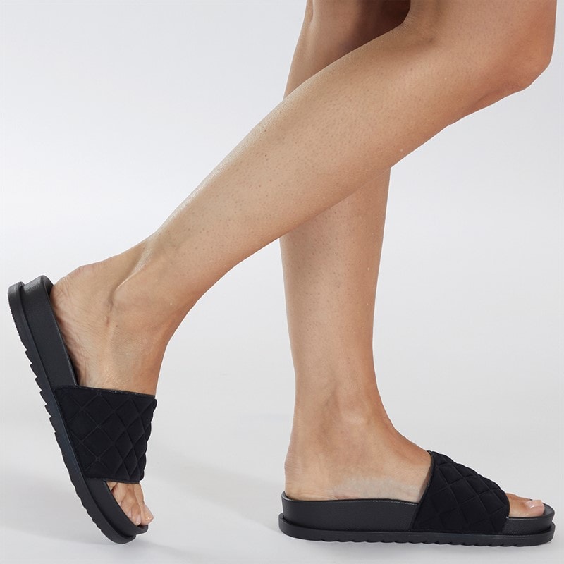 Womens Mae Quilted Sliders Black - Image 5