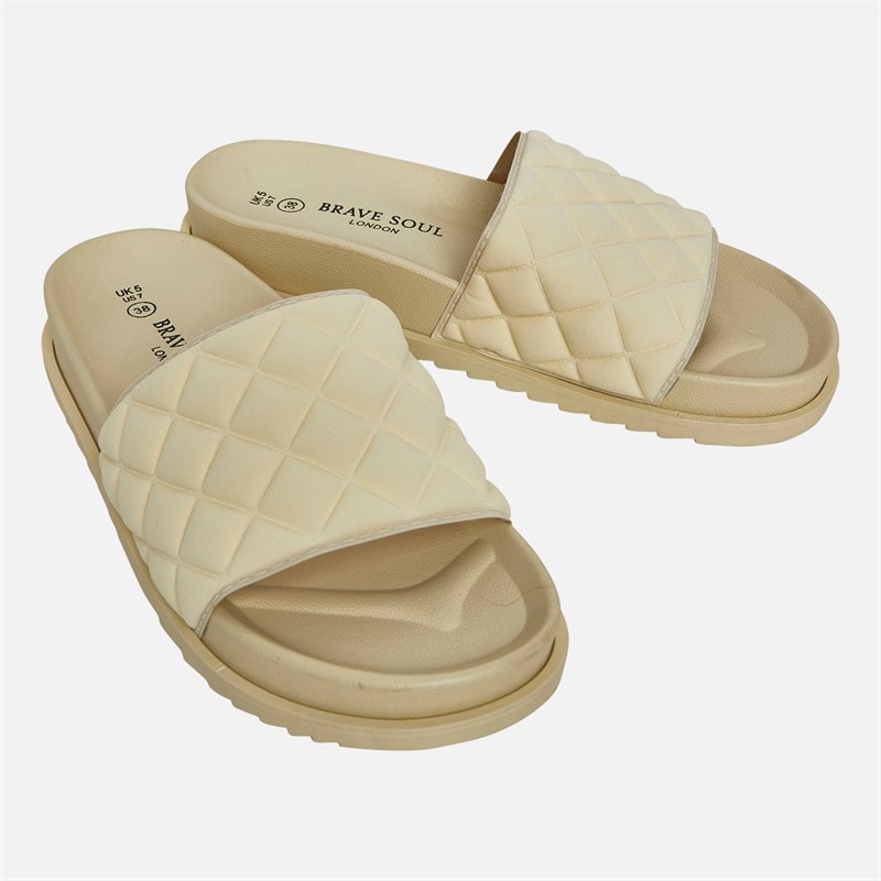 Womens Mae Quilted Sliders Bone - Image 2