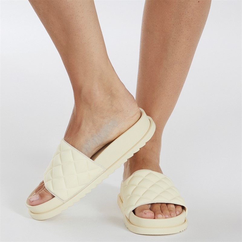 Womens Mae Quilted Sliders Bone - Image 5
