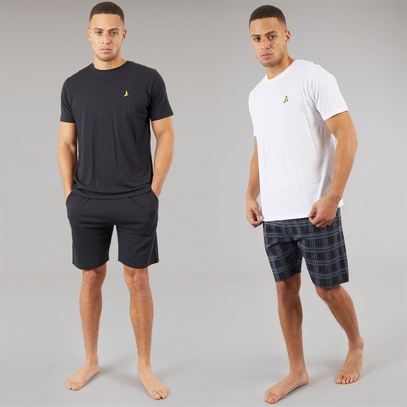 Mens Carson Two Pack T-Shirts And Shorts Loungewear Set Navy/White - Image 3