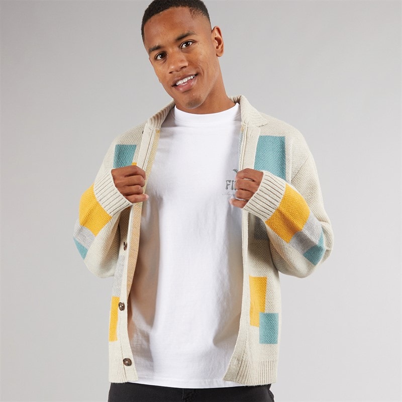 Mens Kevin Button Up Collared Cardigan Beige - Image 3