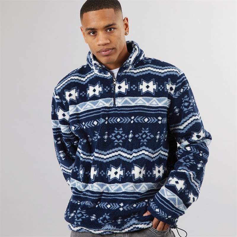 Mens Lykins 1/4 Zip Fleece Navy/Multi - Image 3