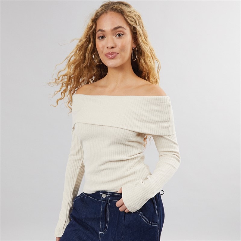 Brave Soul Womens Off Shoulder Top Cream