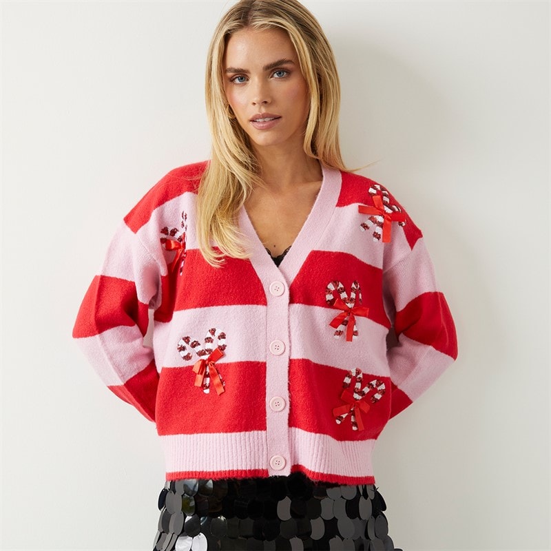 Brave Soul Womens Candy Bow Cardigan Red/Pink