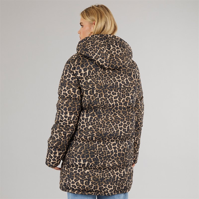 Womens Cello Long Puffer Coat Leopard - Image 2