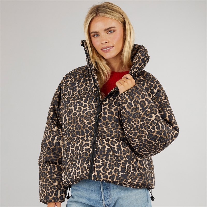 Womens Ramblin Short Puffer Jacket Leopard - Image 3