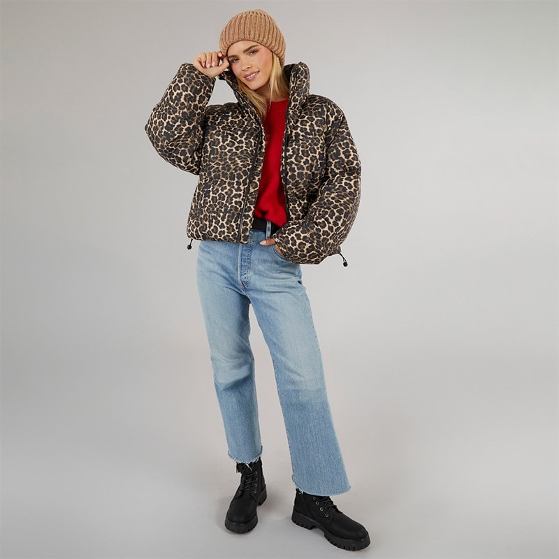 Womens Ramblin Short Puffer Jacket Leopard - Image 4