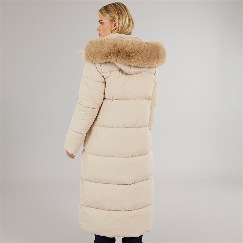 Womens Jewels Long Puffer Coat Cream - Image 2