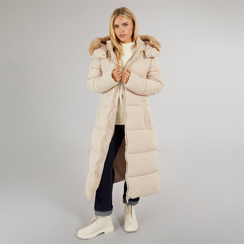 Womens Jewels Long Puffer Coat Cream - Image 4