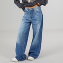 Womens Peyton Wide Leg Jeans Vintage Denim Blue