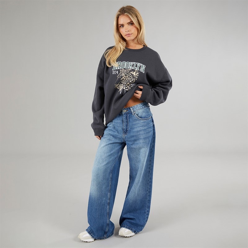 Womens Peyton Wide Leg Jeans Vintage Denim Blue - Image 3
