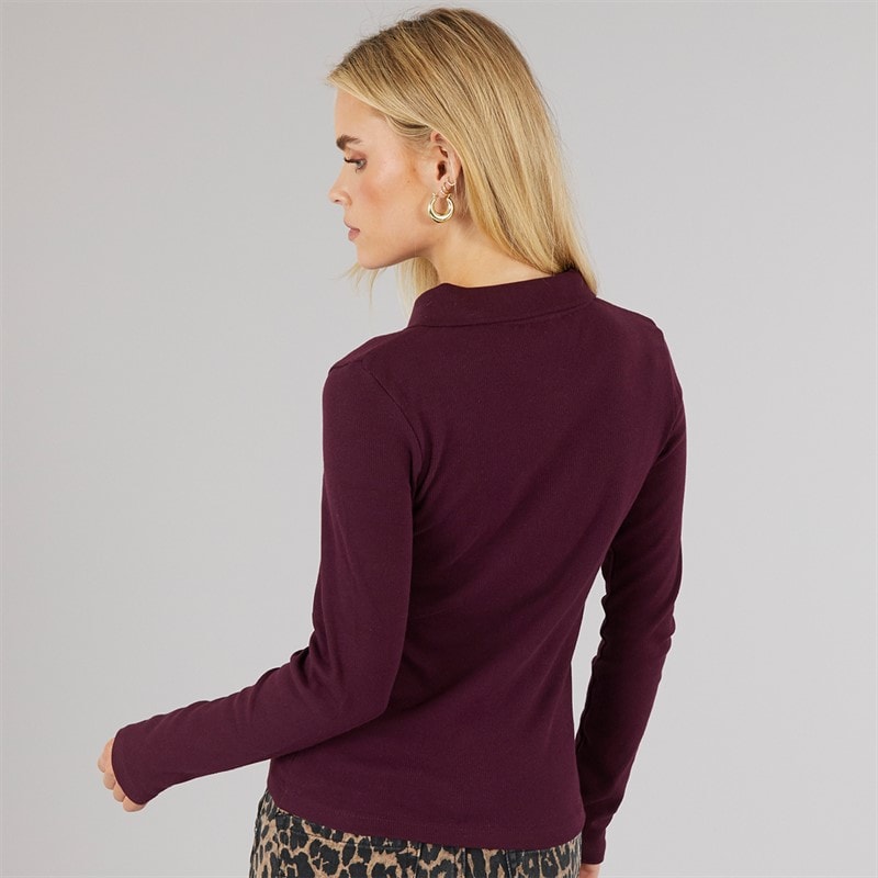 Womens Lesley Collared T-Shirt Burgundy - Image 2