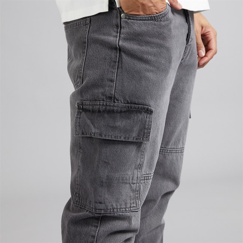Mens Station Loose Fit Cargo Jeans Grey - Image 3