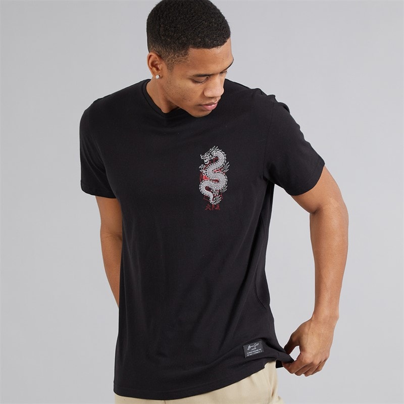 Mens Aichi T-Shirt Jet Black/Multi Colour Print - Image 2