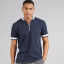 Mens Allsop 1/4 Zip Short Sleeve Polo Shirt Navy/Cream/Navy