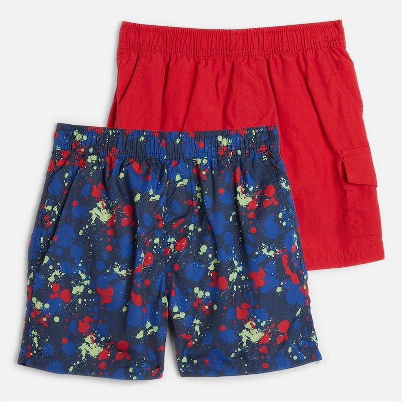 Boys Two Pack Swim Shorts Blue + Blue Camo Red/Multi Print - Image 1