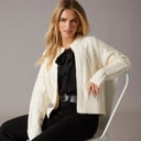 Womens Silken Cardigan Cream/Black