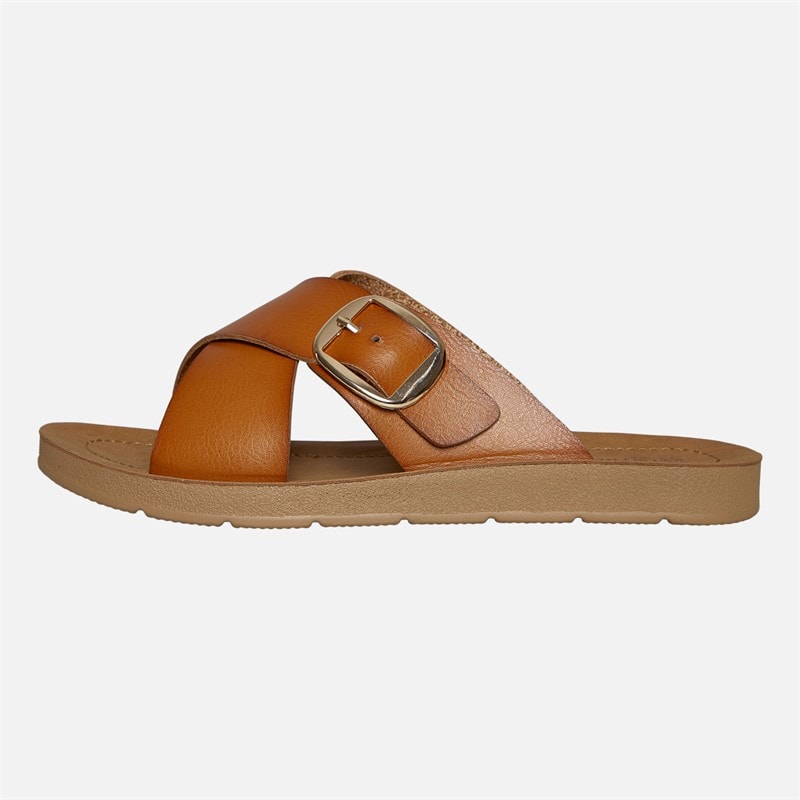 Womens Cross Strap Sandals Tan - Image 2