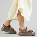 Womens Chunky Ankle Strap Sandals Mocha