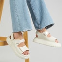 Womens Chunky Ankle Strap Sandals Cream