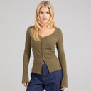 Womens Yorke Button T-Shirt Truffle