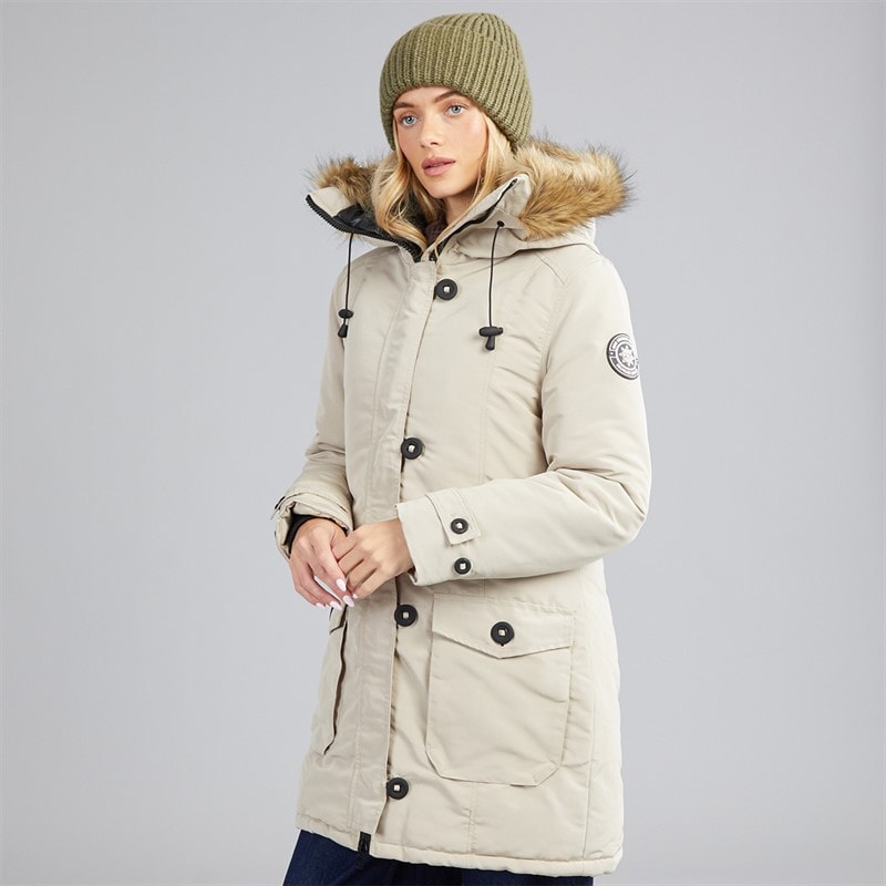Womens Jacobs Faux Fur Parka Taupe - Image 3