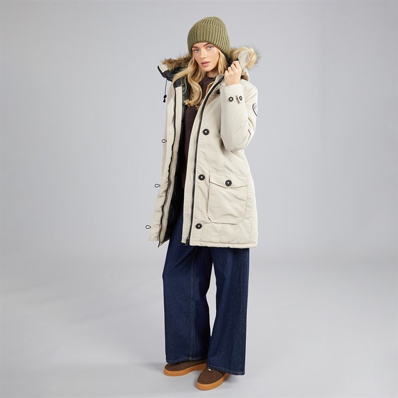 Womens Jacobs Faux Fur Parka Taupe - Image 4