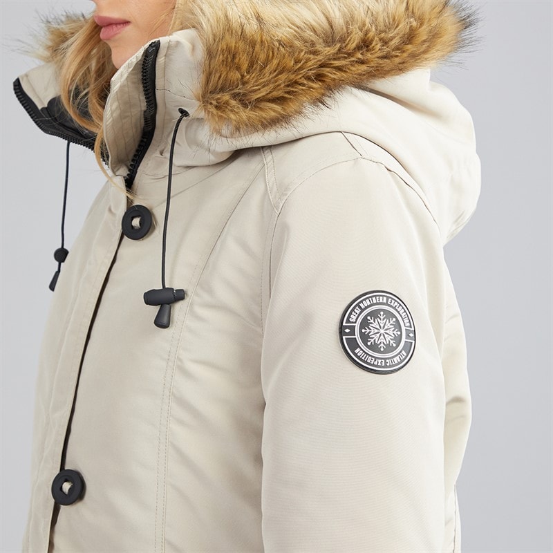 Womens Jacobs Faux Fur Parka Taupe - Image 5