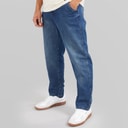 Mens Wide Leg Jeans Mid Blue