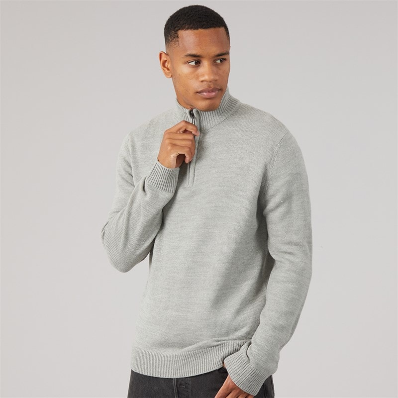 Mens Kester 1/4 Zip Funnel Neck Jumper Silver Grey Marl/Dark Charcoal Marl - Image 3
