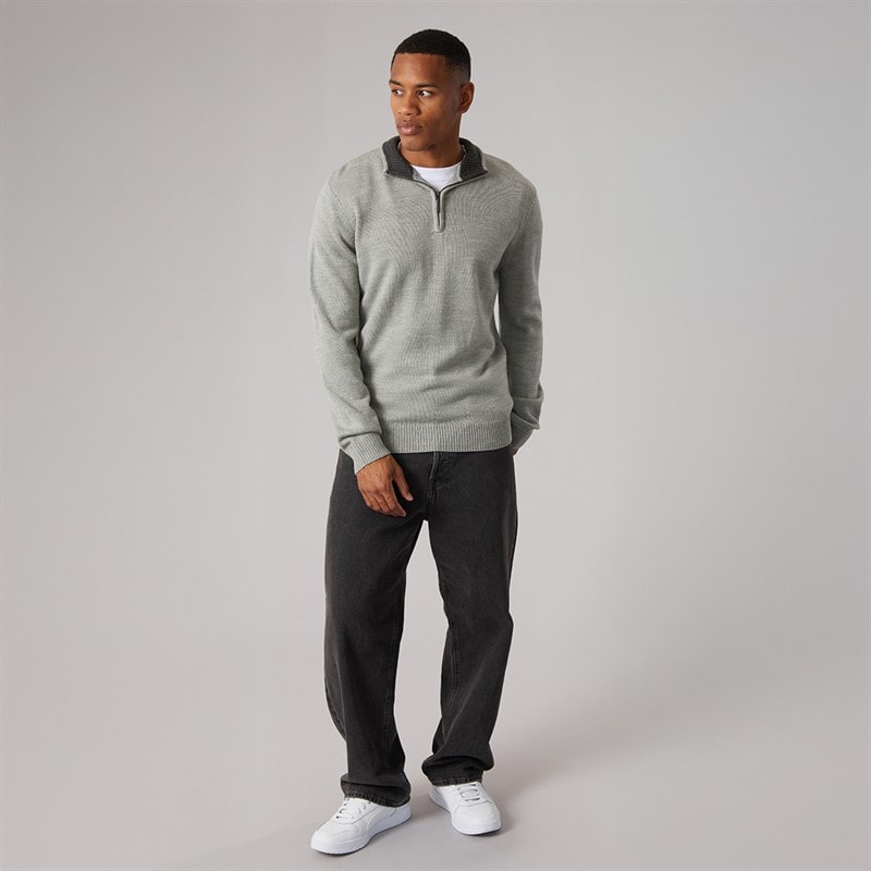 Mens Kester 1/4 Zip Funnel Neck Jumper Silver Grey Marl/Dark Charcoal Marl - Image 4