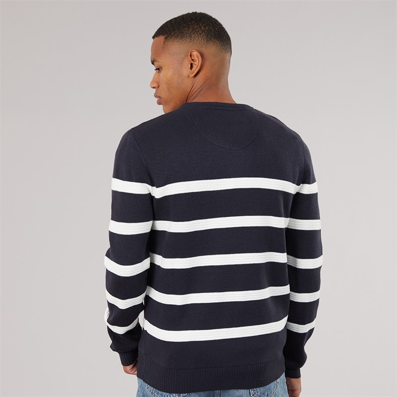Mens Morlen Knitted Crew Neck Jumper Midnight Navy/Ecru - Image 2