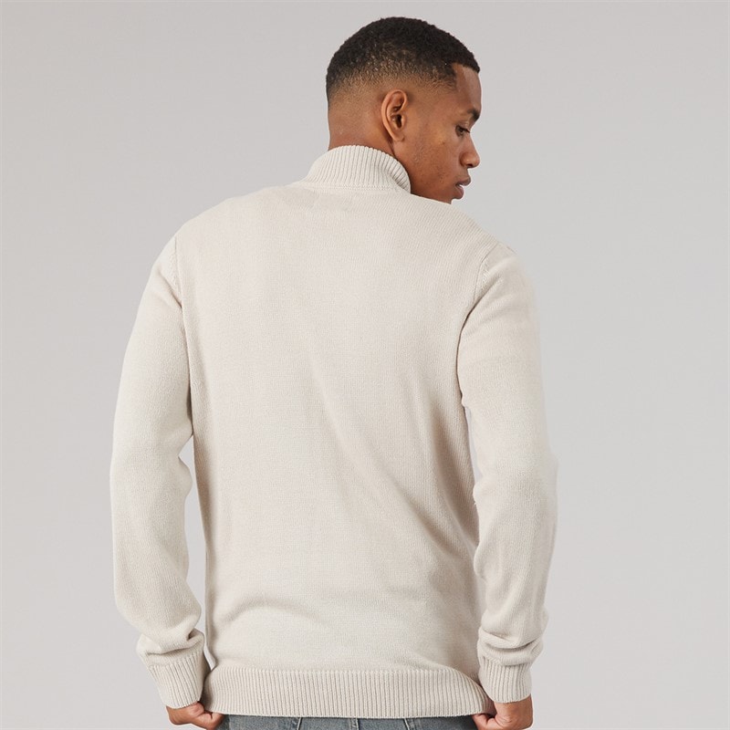 Mens Kester 1/4 Zip Funnel Neck Jumper Stone/Dark Charcoal Marl - Image 2