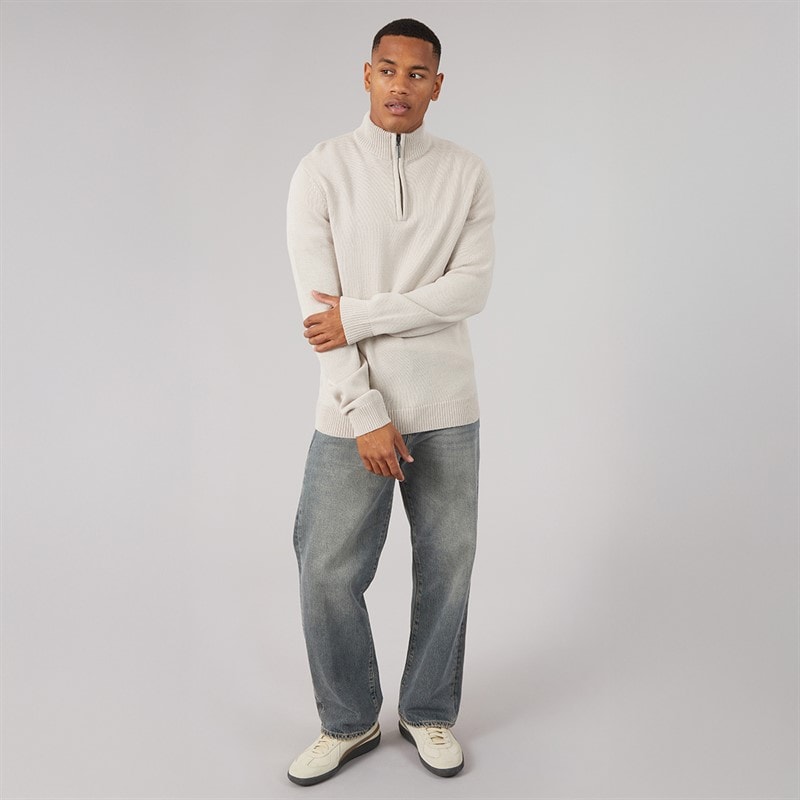 Mens Kester 1/4 Zip Funnel Neck Jumper Stone/Dark Charcoal Marl - Image 4