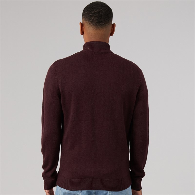 Mens Kester 1/4 Zip Funnel Neck Jumper Oxblood/Dark Charcoal Marl - Image 2