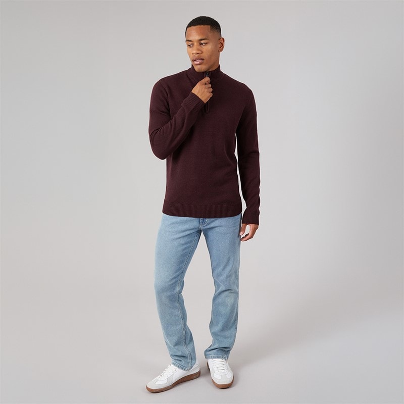 Mens Kester 1/4 Zip Funnel Neck Jumper Oxblood/Dark Charcoal Marl - Image 4