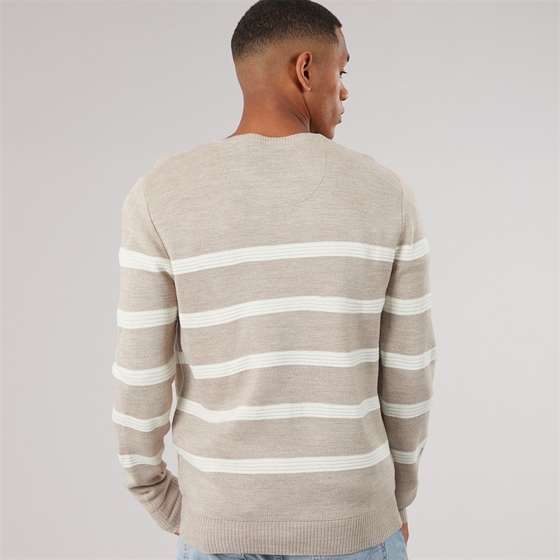 Mens Morlen Knitted Crew Neck Jumper Taupe/Ecru - Image 2
