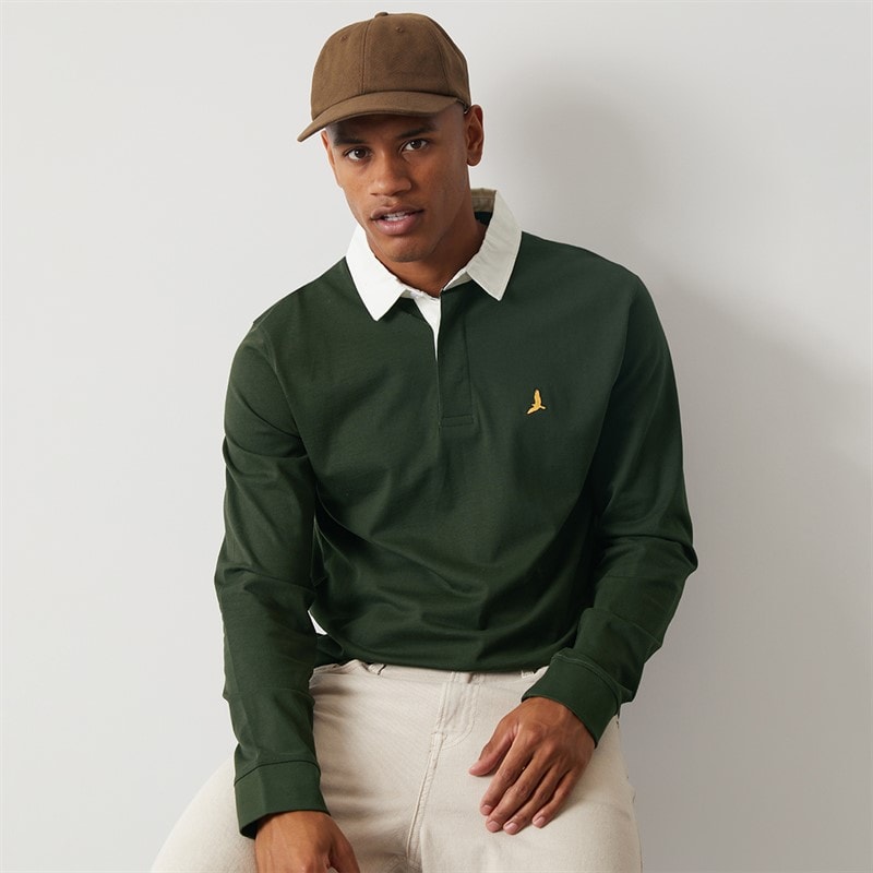 Brave Soul Mens Zeman Rugby Shirt Hunter Green/Optic White
