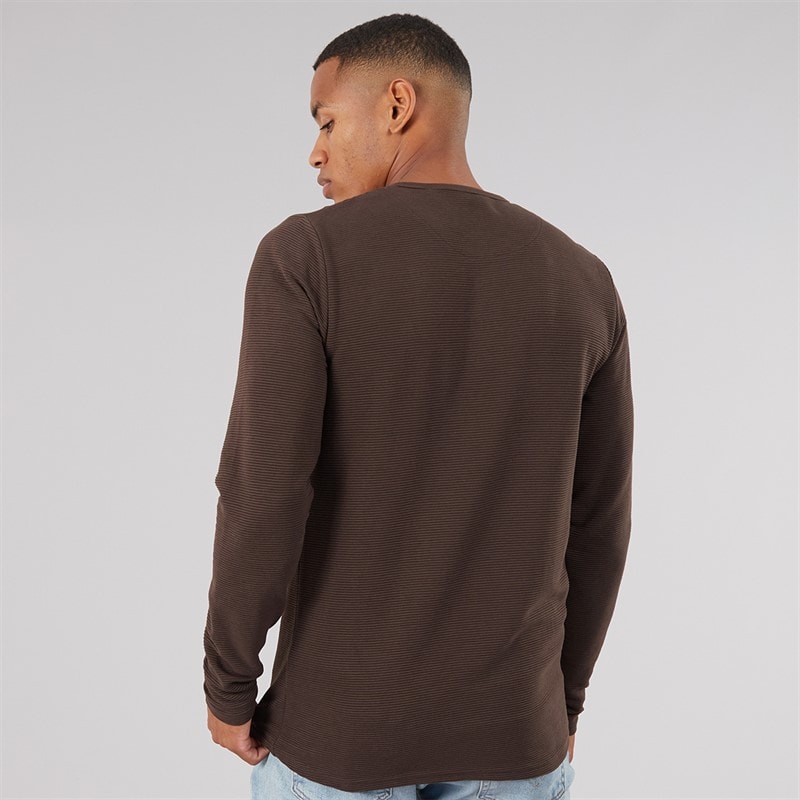 Mens Garavitob Long Sleeve Henley Top Bitter Chocolate - Image 2