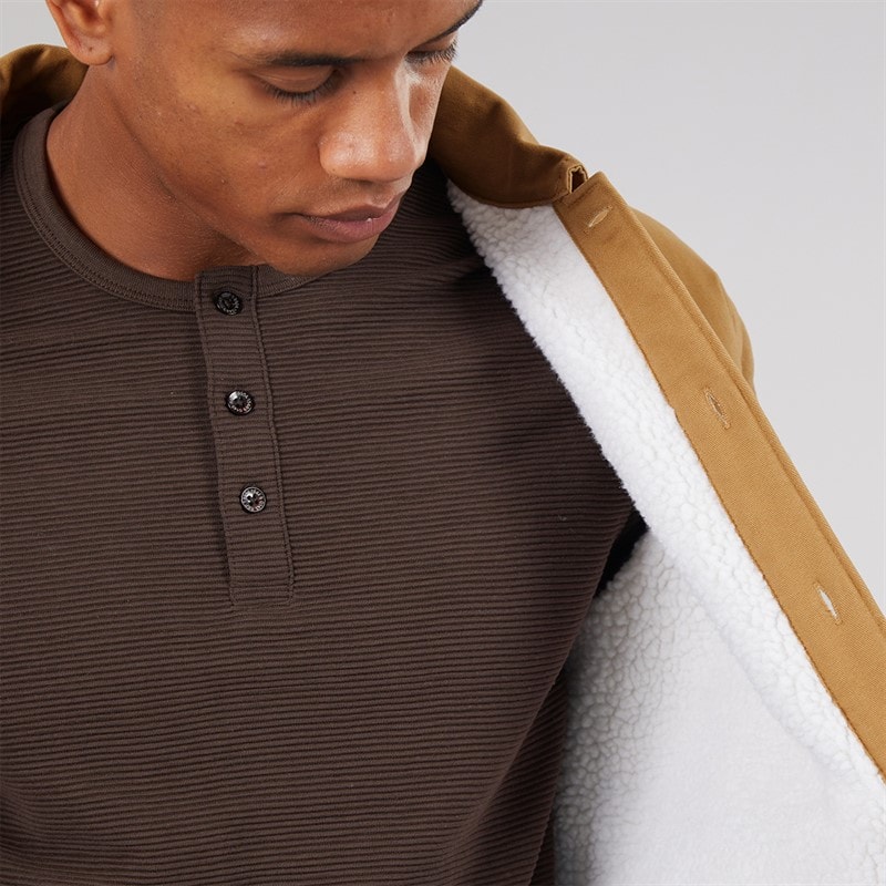 Mens Doigc Long Sleeve Shacket Camel/Ecru Borg - Image 3
