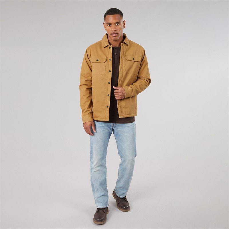 Mens Doigc Long Sleeve Shacket Camel/Ecru Borg - Image 4
