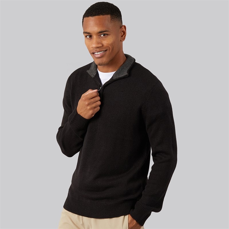 Mens Kester 1/4 Zip Funnel Neck Jumper Jet Black/Dark Charcoal Marl - Image 3