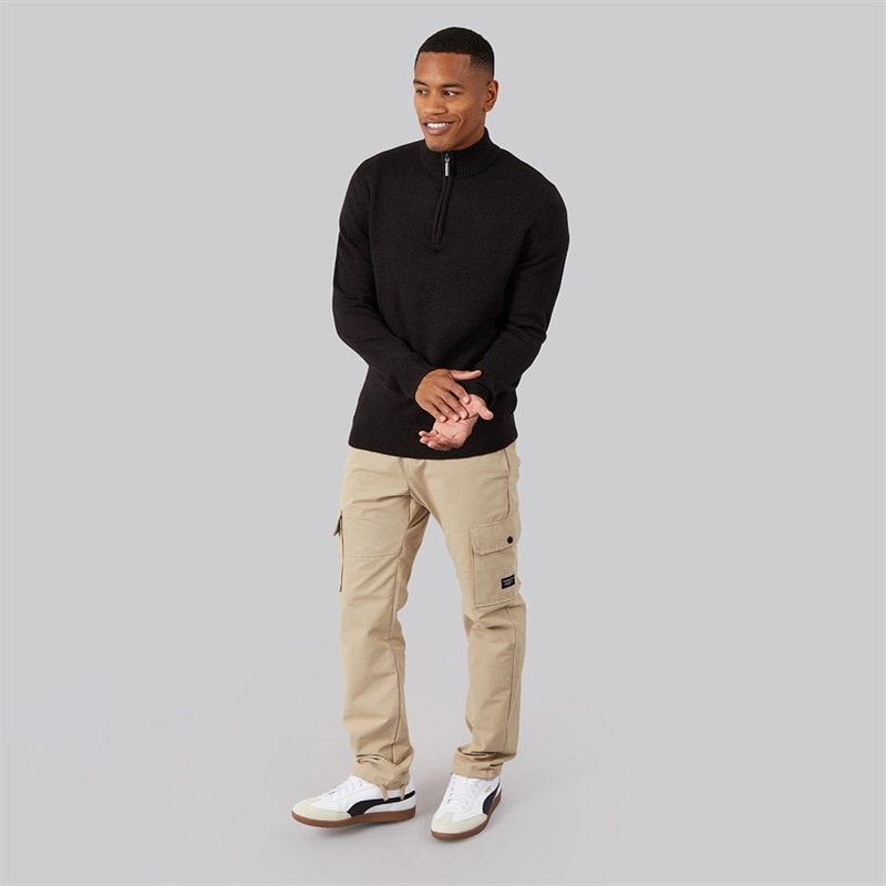 Mens Kester 1/4 Zip Funnel Neck Jumper Jet Black/Dark Charcoal Marl - Image 4