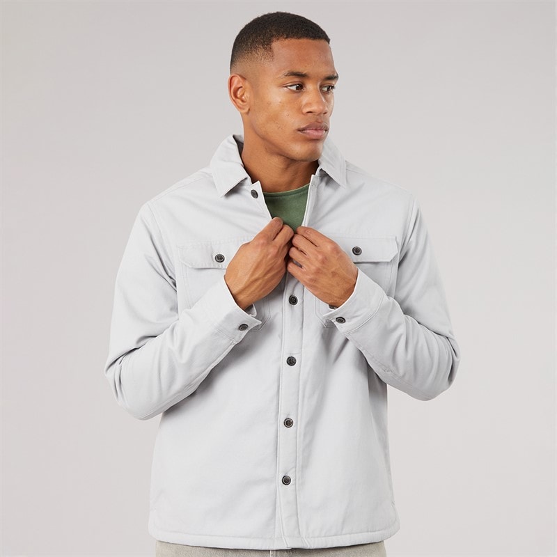 Mens Doige Long Sleeve Shacket Ice Grey/Ecru Borg - Image 3