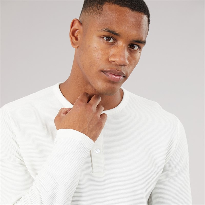 Mens Garavitoc Long Sleeve Henley Top Off White - Image 3