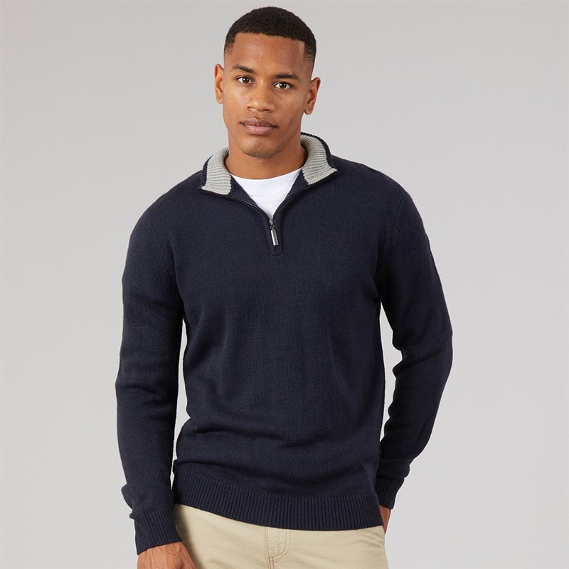 Mens Kester 1/4 Zip Funnel Neck Jumper Midnight Navy/Silver Grey Marl - Image 3