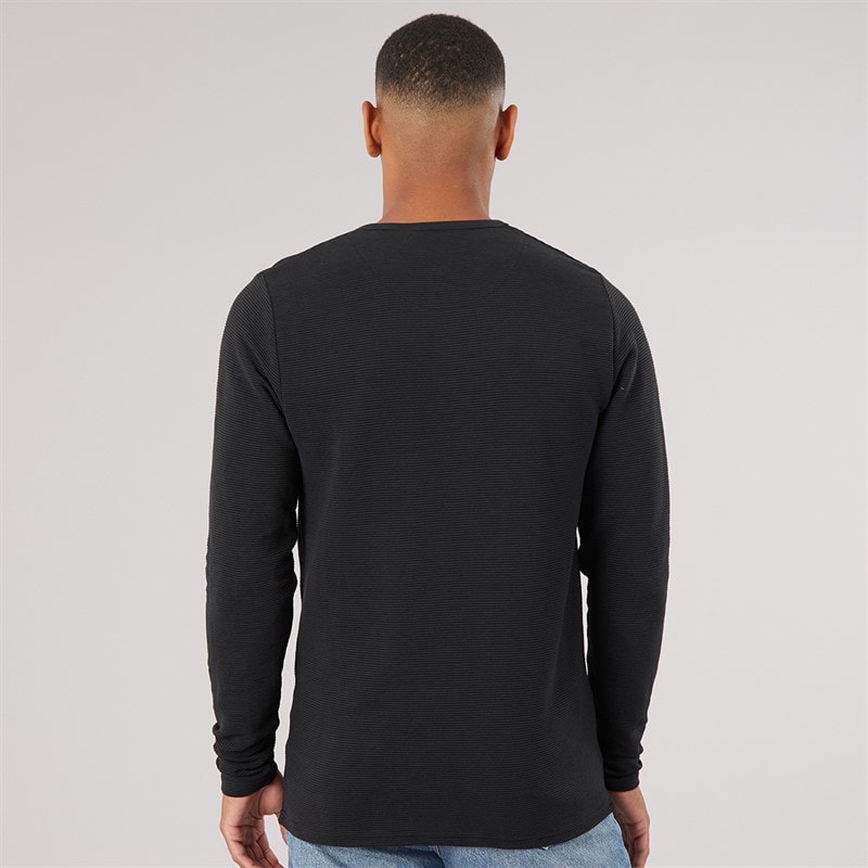 Mens Garavito Long Sleeve Henley Top Jet Black - Image 2