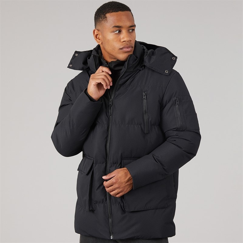 Mens Dustin Dobby Puffer Jacket Black - Image 3