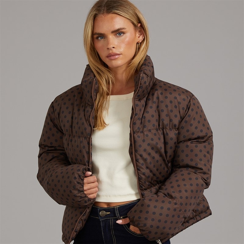 Womens Riva Spot Puffer Jacket Chocolate/Black - Image 1